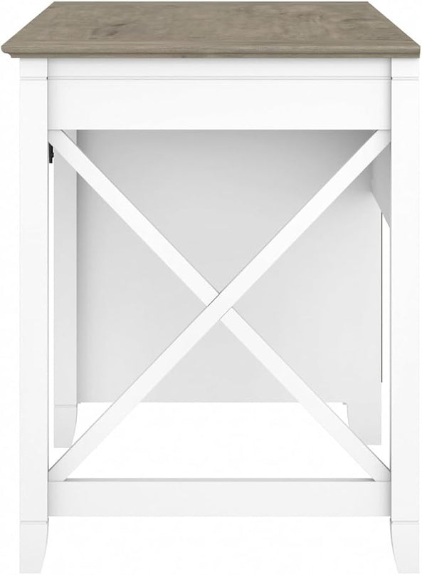 Bush Furniture Key West Computer Desk with Storage | Farmhouse PC Table for Home Office in Pure White and Shiplap Gray | 54W x 24D - LeafyLoom