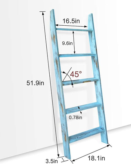 Honest Blanket Ladder for The Living Room, Decorative Wooden Quilt Ladder, 5-Tier Blanket Rack, Farmhouse Decor for Living Room Bedroom Bathroom, Blue - LeafyLoom