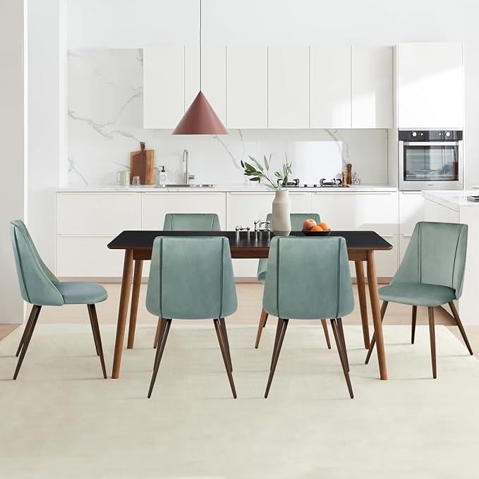 FurnitureR Dining Chairs Set of 2, Velvet Upholstered Accent Chair Living Room Chair with Soft Seat/Metal Legs Mid-Back Side Chairs for Home Kitchen Restaurant, Cactus - LeafyLoom