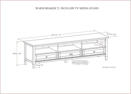 SIMPLIHOME Warm Shaker Solid Wood 72 inch Wide Transitional TV Media Stand in Tobacco Brown for TVs up to 80 inches for The Living Room and Entertainment Center - LeafyLoom