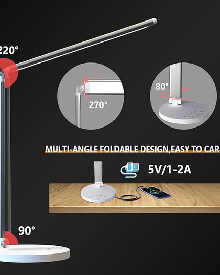 Touch Desk Lamp LED Dimmable 13W Table Study Lights,Night Light/Timer/Memory Function with USB Charging Ports, Adjustable Table Lamp for Reading/Working-Foldable/Rotatable - LeafyLoom
