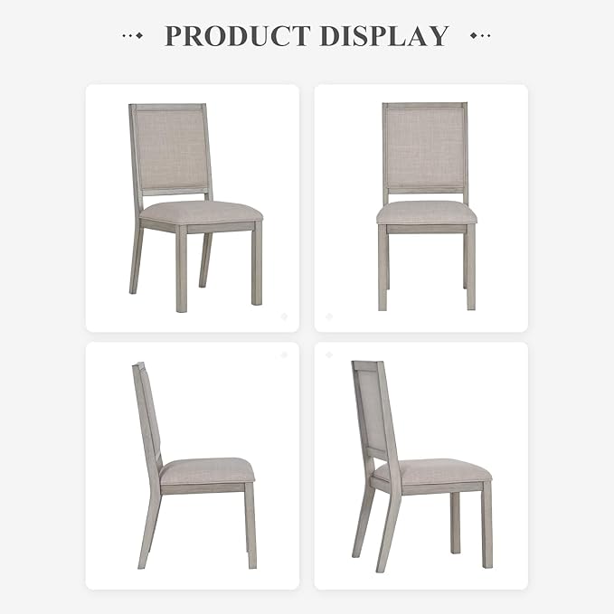 COLAMY Wood Dining Chairs Set of 4, Mid Century Modern Upholstered Kitchen Chairs,19 Inch Fabric Dining Chair with Back for Kitchen Dining Room,Grey - LeafyLoom