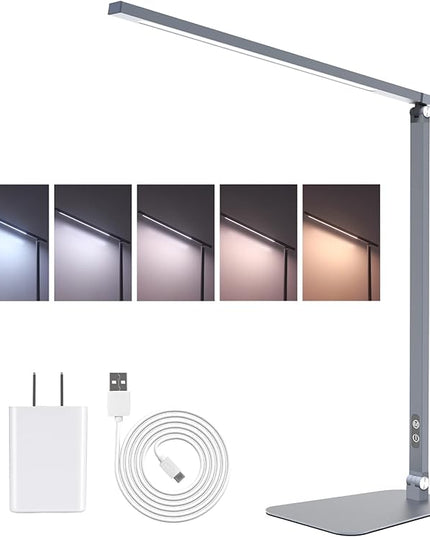LED Desk Lamp Touch Control Aluminum Alloy Study Table Lamp Dimmable Eye-Caring,Bright Angle Adjustable Timer Portable Desk Light Wired for Home/Office/Dorm Work Reading Light with USB Cable - LeafyLoom