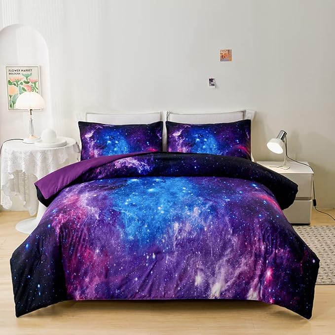 Galaxy Bedding Twin,Girls Purple Comforter Set,Twin Size Comforter Set for Boys Kids,Teen Girl Bedding Set Twin,Space Bedding,Kids Comforter Set for Girls,Twin Girl Comforter Set - LeafyLoom