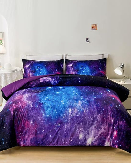 Purple Comforter Set for Girls,Galaxy Comforter Set for Boys Kids,Space Bedding Queen,Kids Comforter Set for Girls,Galaxy Bedding Set Queen with Pillowcases - LeafyLoom