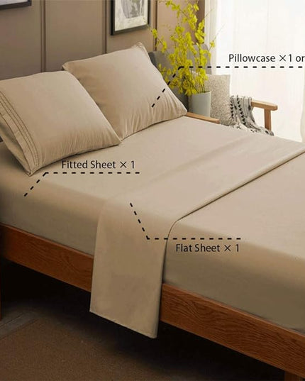 SONORO KATE Bed Sheet Set Super Soft Microfiber 1800 Thread Count Luxury Egyptian Sheets 16-Inch Deep Pocket，Wrinkle-4 Piece (Taupe, Queen) - LeafyLoom