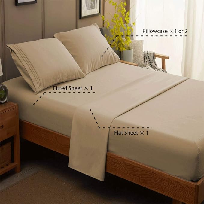 SONORO KATE Bed Sheet Set Super Soft Microfiber 1800 Thread Count Luxury Egyptian Sheets 16-Inch Deep Pocket，Wrinkle-4 Piece (Taupe, Queen) - LeafyLoom
