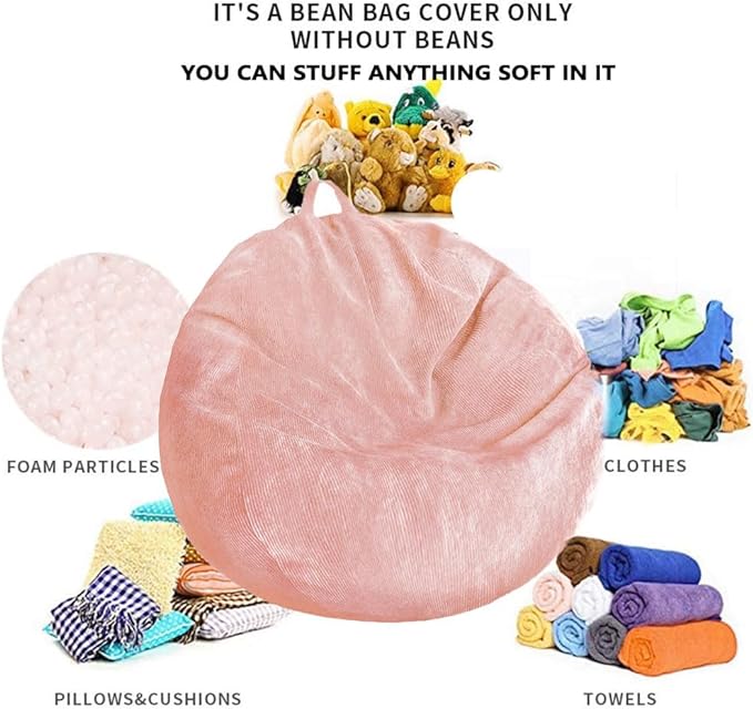 Kisoy Bean Bag Chair Cover (No Filler) Stuffed Animal Storage Bean Bag Cover Pets Dogs/Cats Lazy Beds. Washable Ultra Soft Corduroy Stuffed for Organizing Plush Toys or Textile, Sack Bean Bag - LeafyLoom