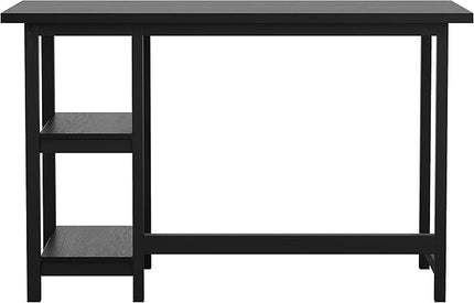 Martha Stewart Beckett Modern Trestle Desk with Open Side Shelving in Black Wood Grain Finish - LeafyLoom