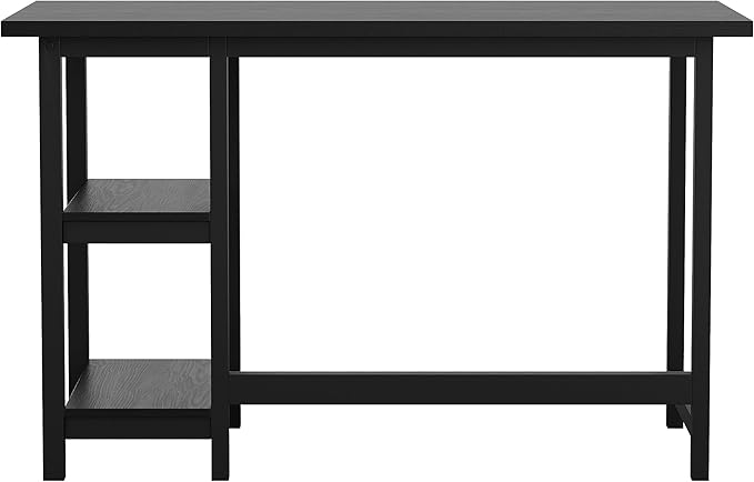 Martha Stewart Beckett Modern Trestle Desk with Open Side Shelving in Black Wood Grain Finish - LeafyLoom