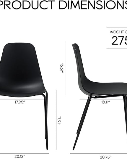 COLAMY Stackable Dining Chairs Set of 4, Indoor Outdoor Dining Room Side Chairs with Metal Legs, Modern Plastic Patio Chairs for Home/Kitchen/Office/Resturant/Bistro/Cafe, Black - LeafyLoom