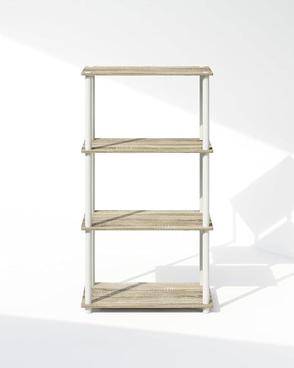 Furinno Turn-N-Tube 4-Tier Multipurpose Shelf Display Rack, Shelving Unit, Bookcase, Sonoma Oak/White - LeafyLoom