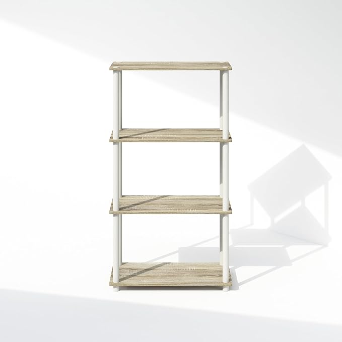 Furinno Turn-N-Tube 4-Tier Multipurpose Shelf Display Rack, Shelving Unit, Bookcase, Sonoma Oak/White - LeafyLoom