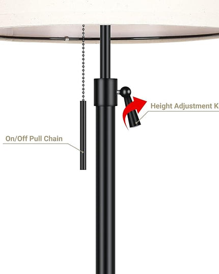 Bedside Table Lamps Set of 2: Tall Black Table Lamps for Living Room End Table | Height Adjustable 3-Way Dimmable Nightstand Lamp with Pull Chain Switch Modern Lamps for Bedroom Office(Bulbs Included) - LeafyLoom