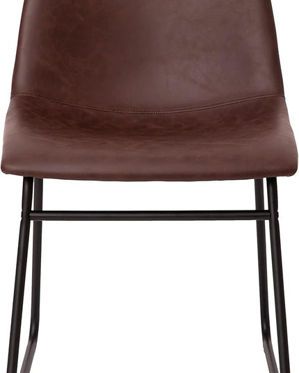 Flash Furniture Butler 18 Inch Commercial Grade LeatherSoft Dining Table Height Chair, Mid-Back Black Sled Base with Dark Brown LeatherSoft Upholstery, Set of 2 - LeafyLoom