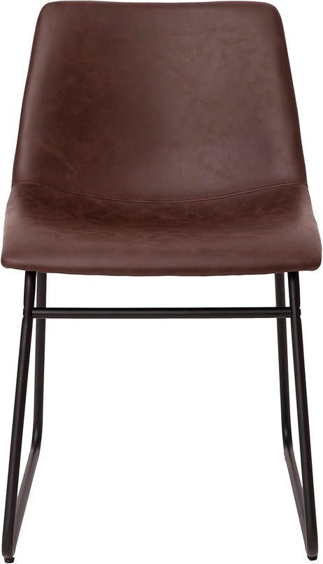 Flash Furniture Butler 18 Inch Commercial Grade LeatherSoft Dining Table Height Chair, Mid-Back Black Sled Base with Dark Brown LeatherSoft Upholstery, Set of 2 - LeafyLoom