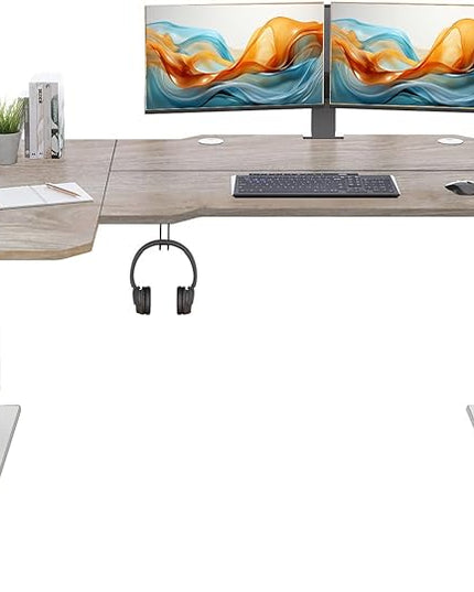 Adjustable Height L-Shaped Electric 59 Inch Sit-Stand Computer Desk with 3 Splice Boards, Lockable Casters-Ideal for Home Office, 59Inch, Oak - LeafyLoom
