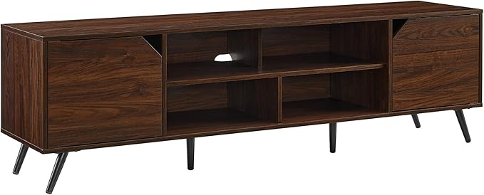 Walker Edison Nora Modern Minimal Open-Shelf Stand for TVs up to 80 Inches, 70 Inch, Dark Walnut - LeafyLoom