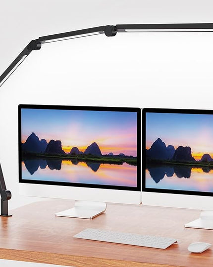 LED Desk Lamp with Clamp,Adjustable Swing Arm Desk Lamps for Home Office,Dimmable Tempering Eye Care Desk Light,Bright Modern Led Table Lamp for Nail Tech Architect,Flexible Tall Task Table Light - LeafyLoom
