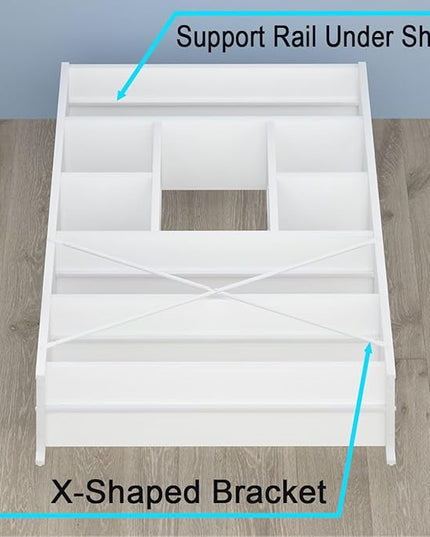 LVB 6 Tier Tall White Bookshelf, Big Metal Wooden Book Shelves Storage, Modern Large Bookcases and Bookshelves 6 Shelf, Farmhouse Open Vertical Display Book Shelf for Bedroom Living Room Office, White - LeafyLoom