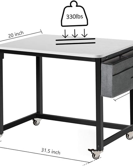 AHB Rolling Computer Desk with 4 Smooth Wheels, Simple Style Mobile Writing Desk Home Office Study Table Movable Workstation with Metal Frame (White, 32") - LeafyLoom