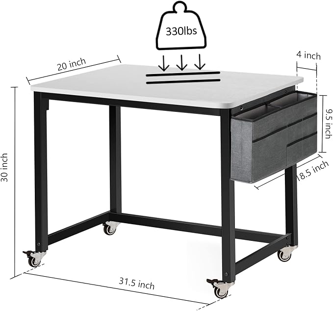 AHB Rolling Computer Desk with 4 Smooth Wheels, Simple Style Mobile Writing Desk Home Office Study Table Movable Workstation with Metal Frame (White, 32") - LeafyLoom
