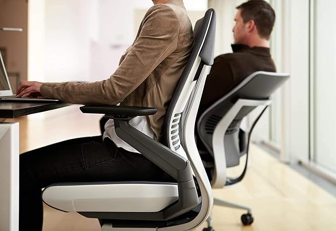 Steelcase Gesture Office Chair - Ergonomic Work Chair with Wheels for Carpet - Comfortable Office Chair - Intuitive-to-Adjust Chairs for Desk - 360-Degree Arms - Nickel Gray Fabric - LeafyLoom