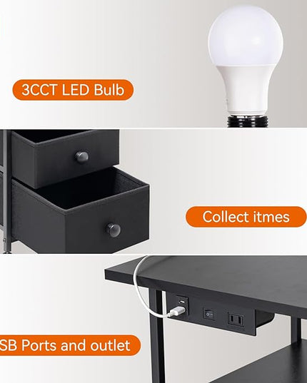 addlon Floor Lamp with Side Table, Nightstand with Charging Station, 3 Color Temperatures 9W LED Bulb, Floor Lamps for Living Room, Bedroom, Storage End Tables Living Room - Black - LeafyLoom