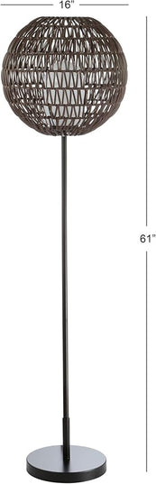 JONATHAN Y JYL6507A Bea 61" Outdoor Woven Globe LED Floor Lamp, Bohemian, Transitional, Scandinavian, Modern, Contemporary, Modern, Office, Bedroom, Living Room, Family Room, Dining Room, Coffee/Black - LeafyLoom