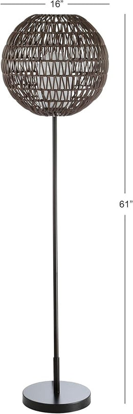 JONATHAN Y JYL6507A Bea 61" Outdoor Woven Globe LED Floor Lamp, Bohemian, Transitional, Scandinavian, Modern, Contemporary, Modern, Office, Bedroom, Living Room, Family Room, Dining Room, Coffee/Black - LeafyLoom