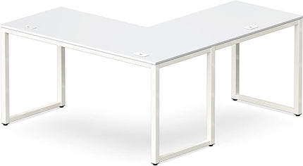 SHW Home Office 55-Inch Large L Shaped Corner Desk, 24" Deep, White - LeafyLoom