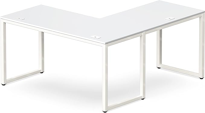 SHW Home Office 55-Inch Large L Shaped Corner Desk, 24" Deep, White - LeafyLoom