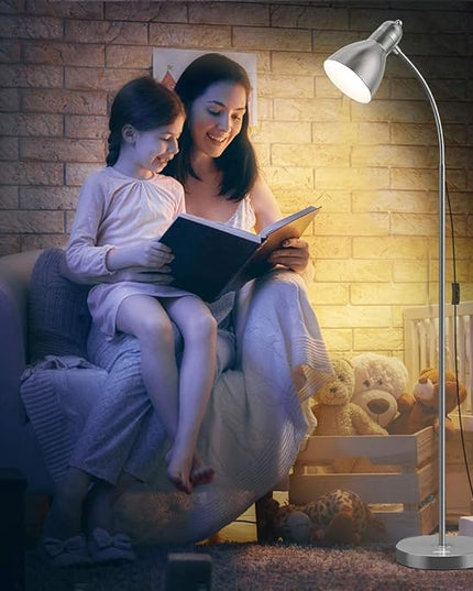 LEPOWER Floor Lamp, Metal Standing Lamp with Adjustable Gooseneck, Heavy Metal Base, Reading Pole Lamp for Office, Silver Floor Lamps for Bedroom, Living Room - LeafyLoom