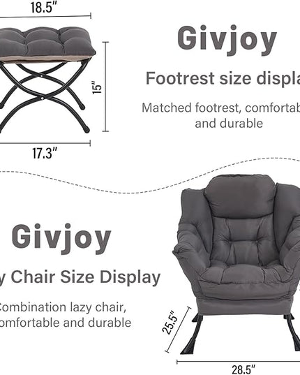 Lazy Chair and Ottoman, Large Accent Lounge Chair with Armrests and a Side Pocket, Modern Leisure Upholstered Sofa Reading Armchair with Footrest for Bedroom, Living Room, Dorm Rooms, Office - LeafyLoom