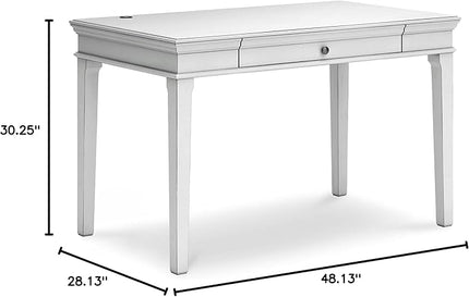Signature Design by Ashley Kanwyn Classic Home Office Small Leg Desk with 1 Drawer and USB Ports, White - LeafyLoom