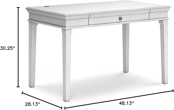 Signature Design by Ashley Kanwyn Classic Home Office Small Leg Desk with 1 Drawer and USB Ports, White - LeafyLoom