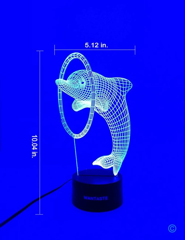 Dolphin 3D Lamp Gifts for Boys Girls Room, Night Light Toys Bedside Decor Gifts for Kids Baby, 7 Colors Changing Nightlight with Smart Control - LeafyLoom