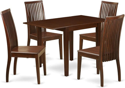 East West Furniture NDIP5-MAH-W Norden 5 Piece Kitchen Set Includes a Rectangle Room Table with Dropleaf and 4 Dining Chairs, 30x48 Inch, Mahogany - LeafyLoom