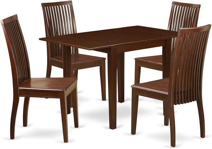 East West Furniture NDIP5-MAH-W Norden 5 Piece Kitchen Set Includes a Rectangle Room Table with Dropleaf and 4 Dining Chairs, 30x48 Inch, Mahogany - LeafyLoom