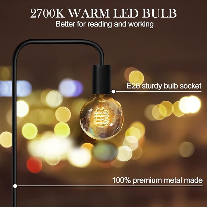 QiMH Industrial Floor Lamp with Light Bulb,Metal Tall Standing Lamp,Tall Modern Black Led Floor Lamp for Home Decor,Bedroom,Reading,Office - LeafyLoom