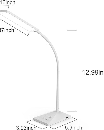 RAOYI LED Desk Lamp, 12W Dimmable Table Lamp Eye-Caring Reading Light with USB Charging Port Touch Control 5 Color Modes 6-Level Brightness Adjustable for Office Home Bedroom (White) - LeafyLoom