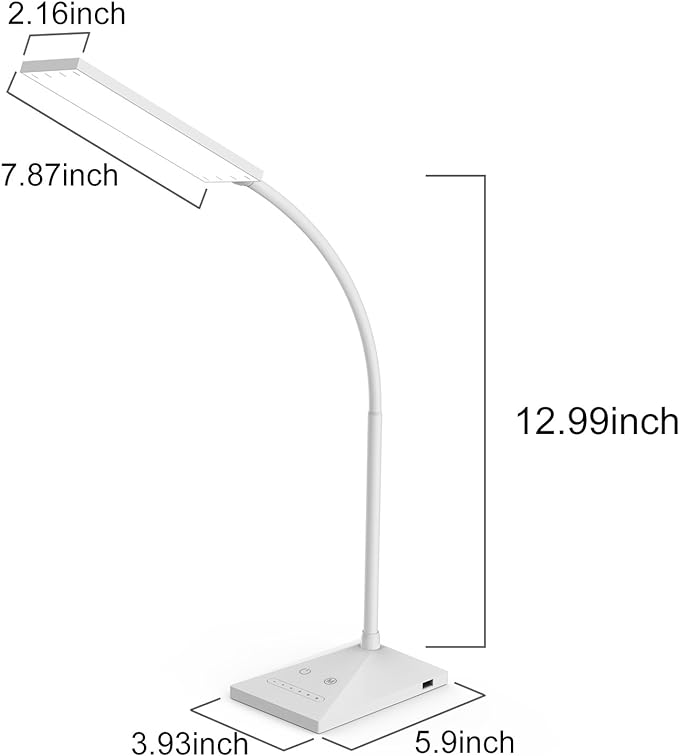 RAOYI LED Desk Lamp, 12W Dimmable Table Lamp Eye-Caring Reading Light with USB Charging Port Touch Control 5 Color Modes 6-Level Brightness Adjustable for Office Home Bedroom (White) - LeafyLoom