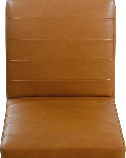 HomePop Home Décor | Single Pack Channeled Metal Dining Chair, Brown Faux Leather - LeafyLoom