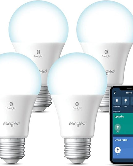 Sengled Alexa Light Bulbs, 75W Equivalent, S1 Auto Pairing with Alexa Devices, Smart Light Bulb that Work with Alexa, Bluetooth Mesh Smart Home Lighting, ‎Daylight 5000K, No Hub Required, 4-Pack Sengled