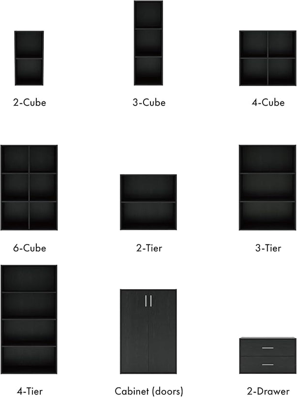 Apexa 4-Tier Cube Storage Organizer Shelves, Stackable Wood Bookcase Fits Cubby Bins for Organization, Dorm Teen Room Decor & Home Office, Black - LeafyLoom
