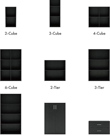 Apexa 3-Tier Cube Storage Organizer Shelves, Stackable Wood Bookcase Fits Cubby Bins for Organization, Dorm Teen Room Decor & Home Office, Black - LeafyLoom