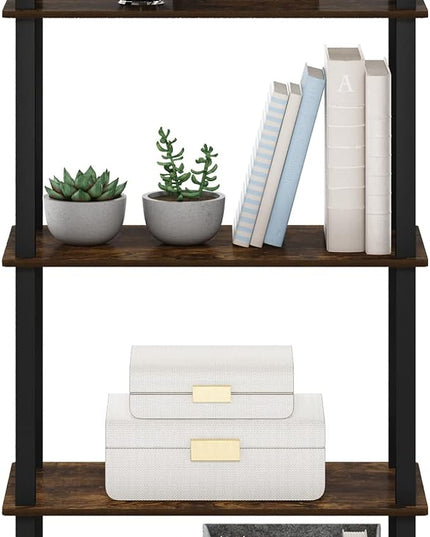 Furinno Turn-S-Tube 5-Tier Multipurpose Shelf Display Rack with Square Tubes, Amber Pine/Black - LeafyLoom
