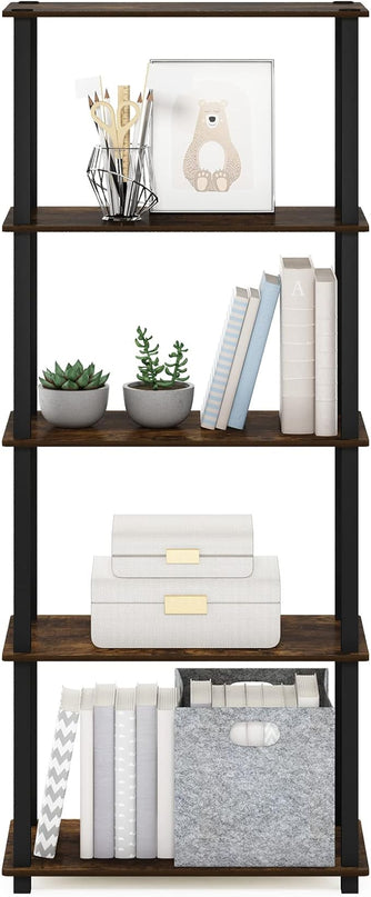 Furinno Turn-S-Tube 5-Tier Multipurpose Shelf Display Rack with Square Tubes, Amber Pine/Black - LeafyLoom