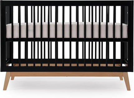 dadada Baby Soho 3-in-1 Convertible Crib to Toddler Bed – Wooden Crib Made in Italy, GREENGUARD Gold Certified Small Baby Crib – Baby-Safe Finish, Modern Design (Black/Natural) - LeafyLoom
