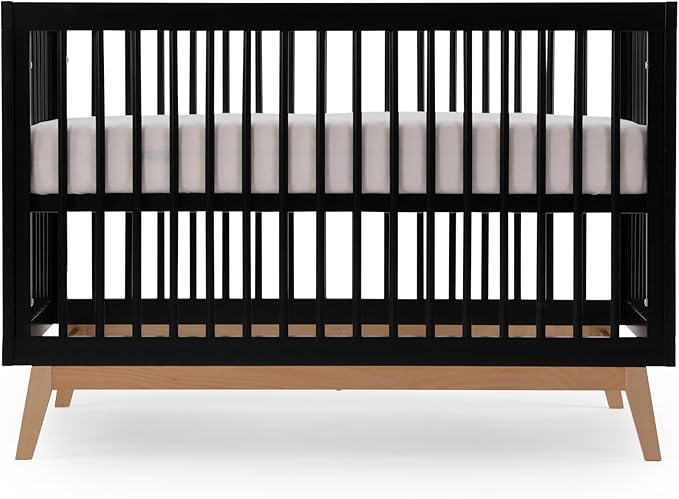 dadada Baby Soho 3-in-1 Convertible Crib to Toddler Bed – Wooden Crib Made in Italy, GREENGUARD Gold Certified Small Baby Crib – Baby-Safe Finish, Modern Design (Black/Natural) - LeafyLoom